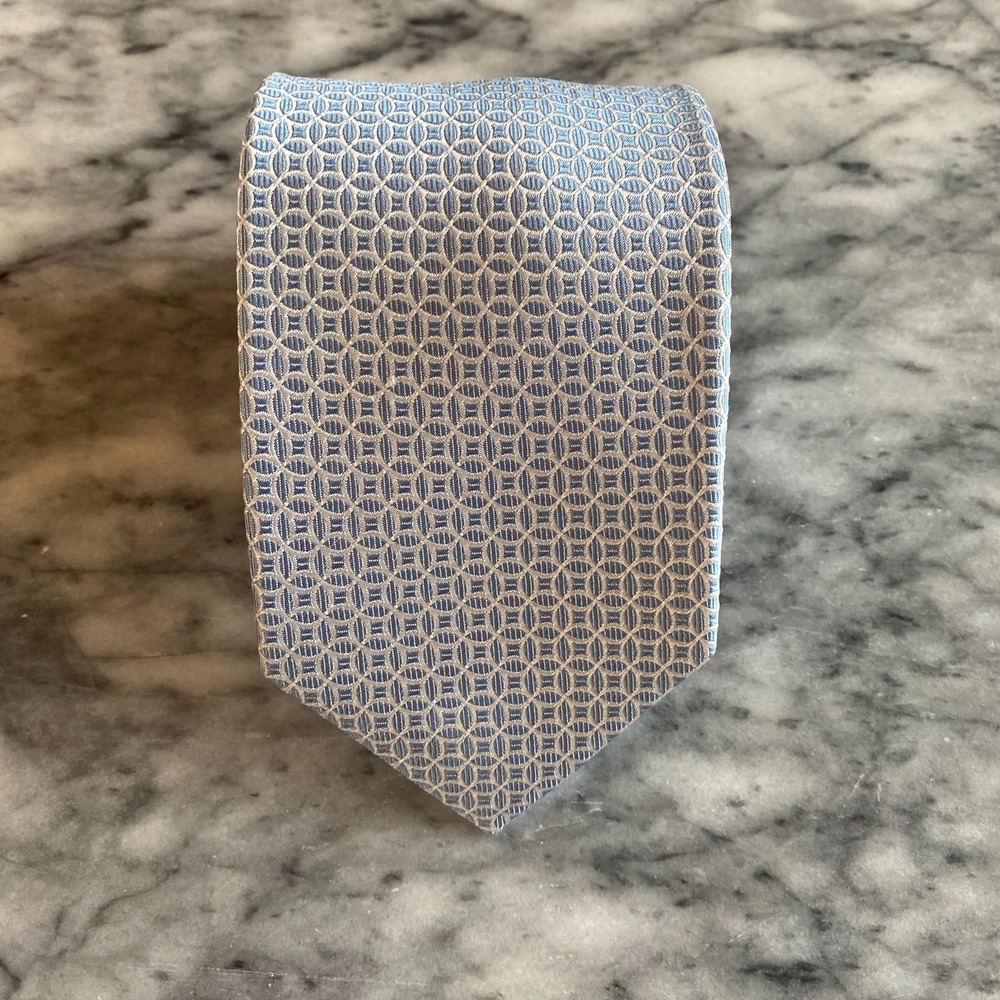 GIANNI Italy Men's 100% Silk Light Blue Jacquard Geometric Necktie~3.25"‎ J120